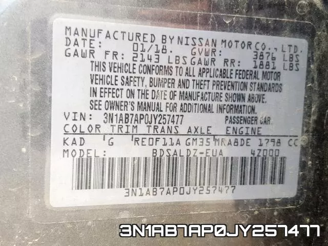 3N1AB7AP0JY257477 фото 2