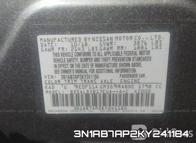 3N1AB7AP2KY241184 фото 10