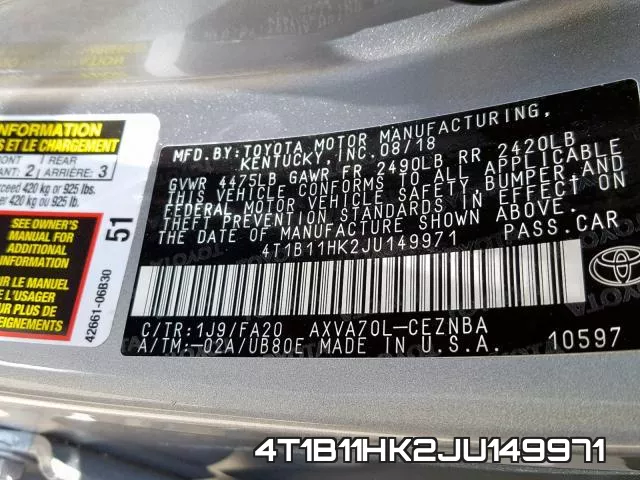 4T1B11HK2JU149971 фото 2
