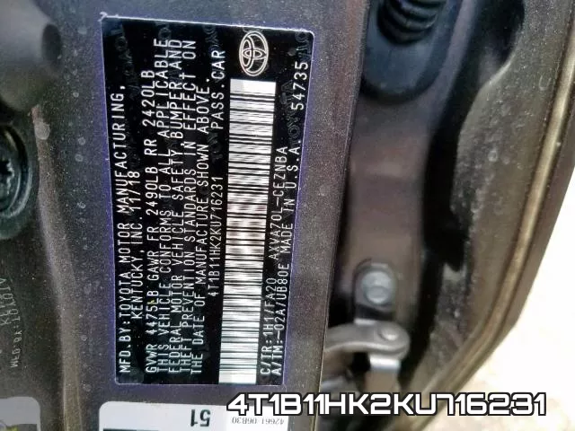 4T1B11HK2KU716231 фото 2
