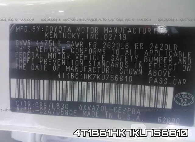 4T1B61HK7KU756810 фото 10