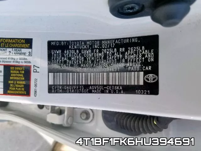 4T1BF1FK6HU394691 фото 2
