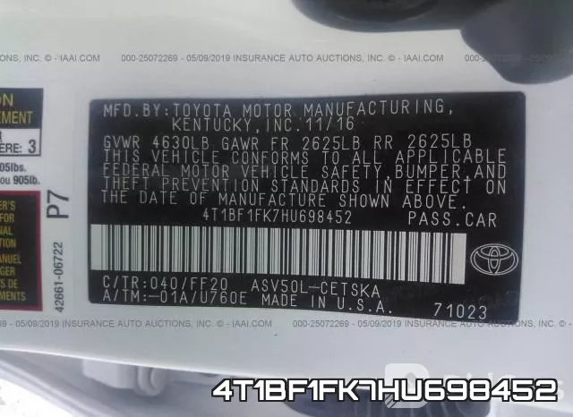 4T1BF1FK7HU698452 фото 10