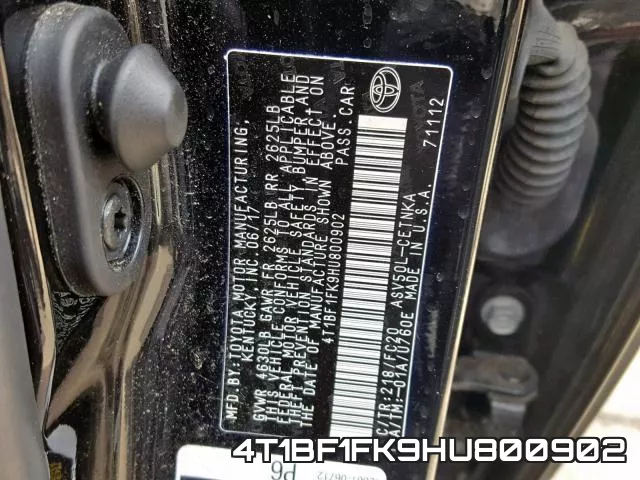 4T1BF1FK9HU800902 фото 2