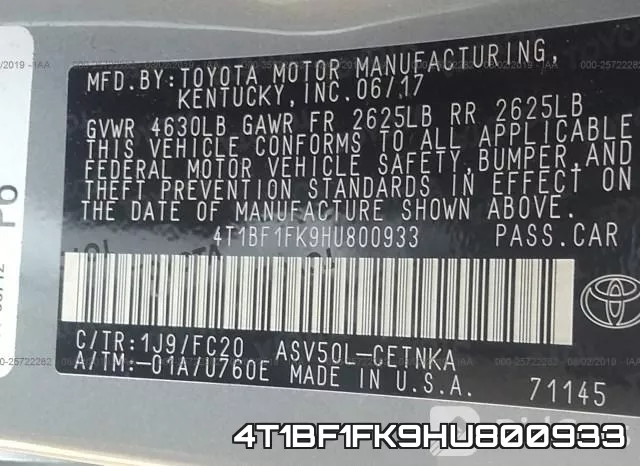 4T1BF1FK9HU800933 фото 10