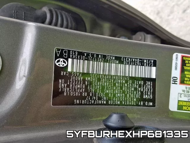 5YFBURHEXHP681335 фото 2