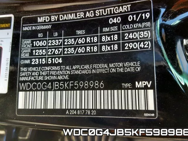 WDC0G4JB5KF598986 фото 2