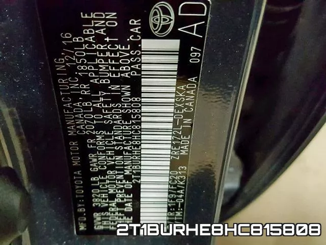 2T1BURHE8HC815808 фото 2