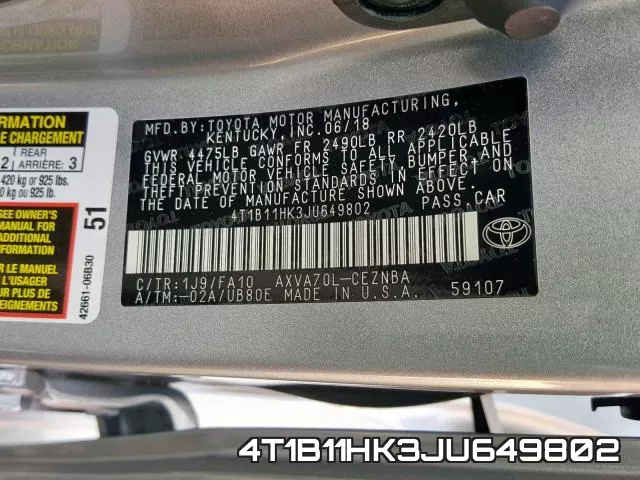 4T1B11HK3JU649802 фото 2