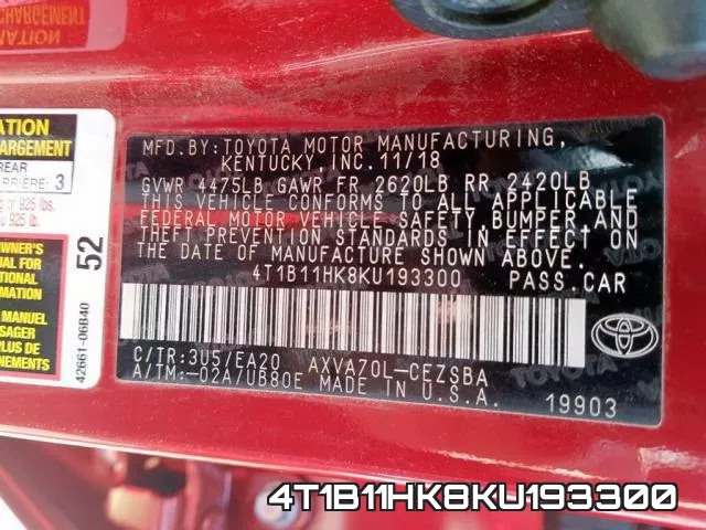 4T1B11HK8KU193300 фото 9