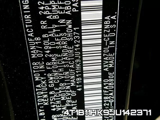 4T1B11HK9JU142371 фото 2