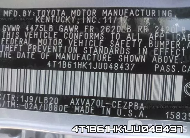 4T1B61HK1JU048437 фото 10