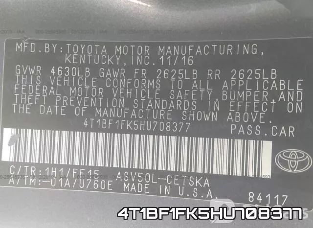 4T1BF1FK5HU708377 фото 10