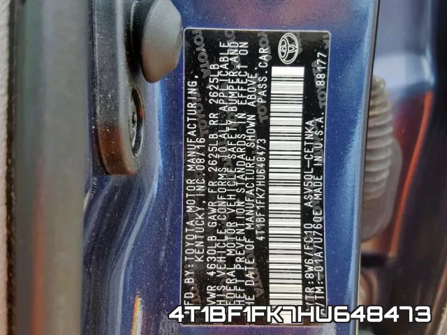 4T1BF1FK7HU648473 фото 2