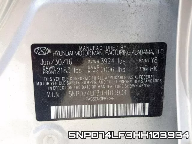 5NPD74LF3HH103934 фото 2
