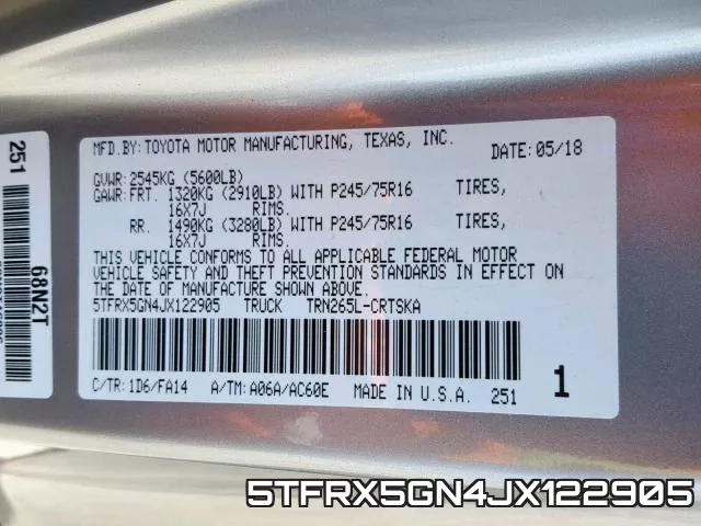 5TFRX5GN4JX122905 фото 2
