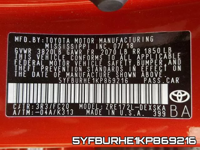 5YFBURHE1KP869216 фото 2