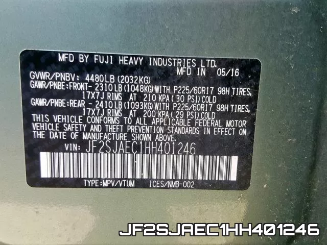 JF2SJAEC1HH401246 фото 2