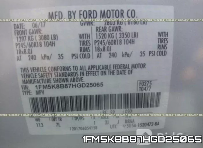 1FM5K8B87HGD25065 фото 10