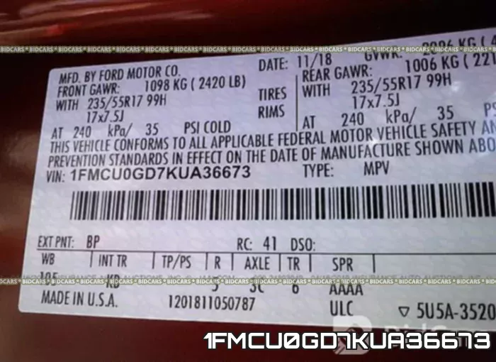 1FMCU0GD7KUA36673 фото 10