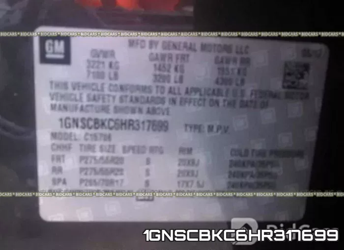 1GNSCBKC6HR317699 фото 10