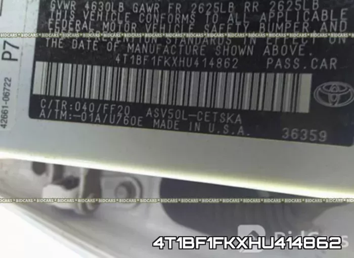 4T1BF1FKXHU414862 фото 10