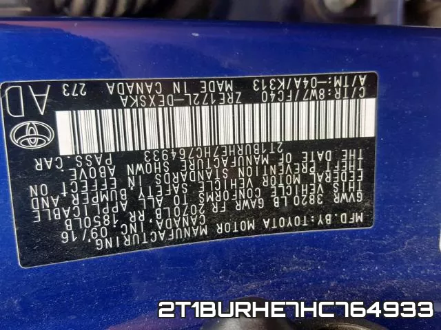 2T1BURHE7HC764933 фото 2