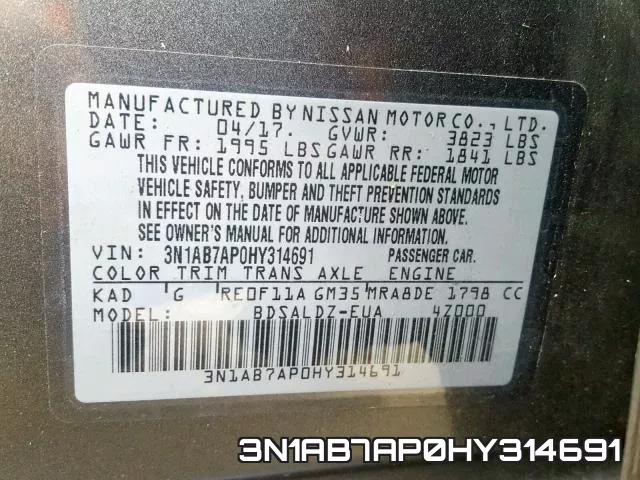3N1AB7AP0HY314691 фото 2
