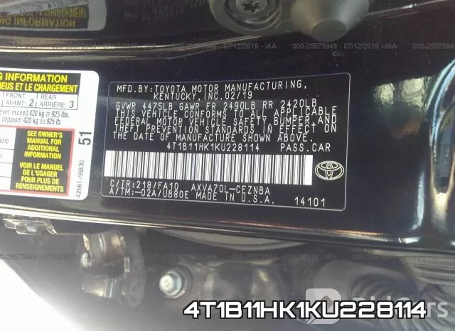 4T1B11HK1KU228114 фото 10