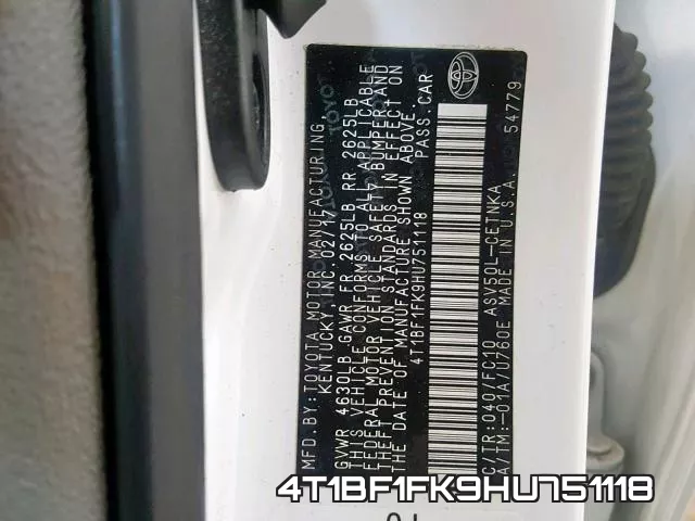4T1BF1FK9HU751118 фото 2
