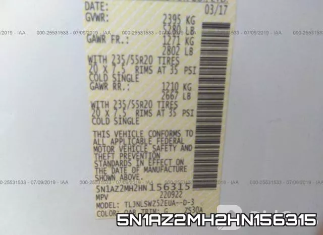 5N1AZ2MH2HN156315 фото 10