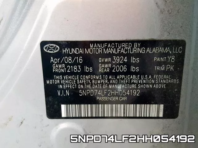 5NPD74LF2HH054192 фото 2