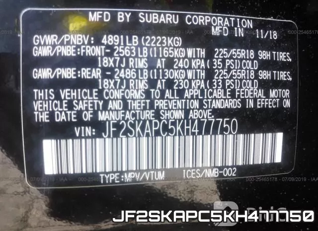 JF2SKAPC5KH477750 фото 10