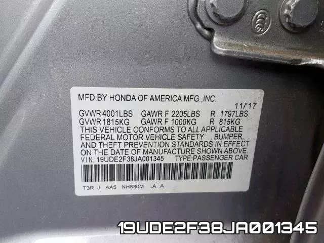 19UDE2F38JA001345 фото 2
