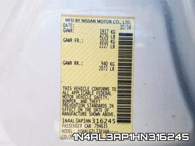1N4AL3AP1HN316245 фото 2
