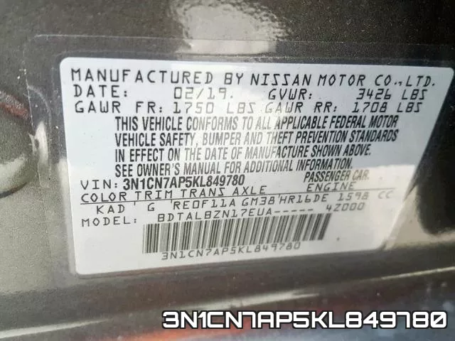 3N1CN7AP5KL849780 фото 2