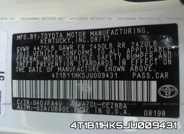 4T1B11HK5JU009431 фото 10