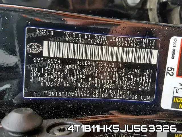 4T1B11HK5JU563326 фото 2
