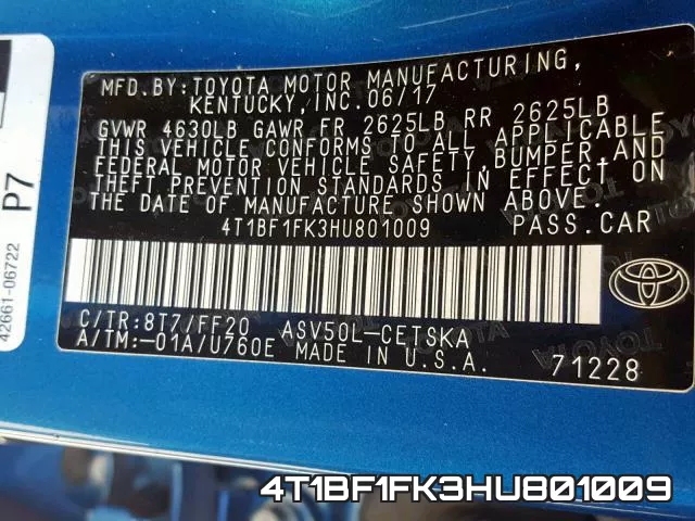 4T1BF1FK3HU801009 фото 2