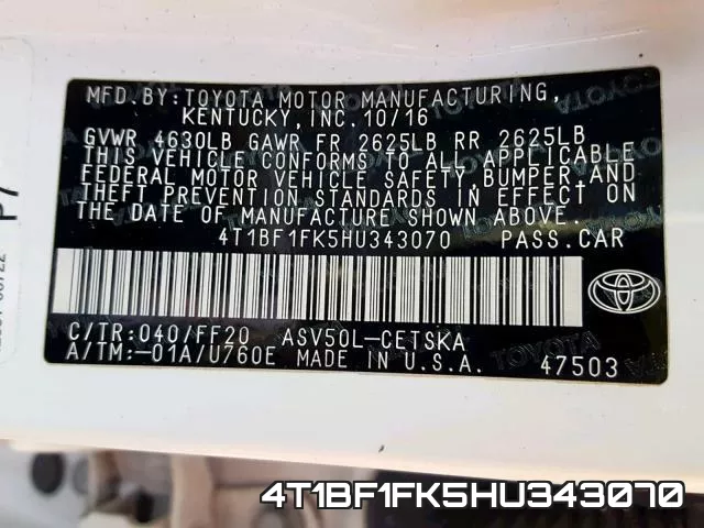 4T1BF1FK5HU343070 фото 2