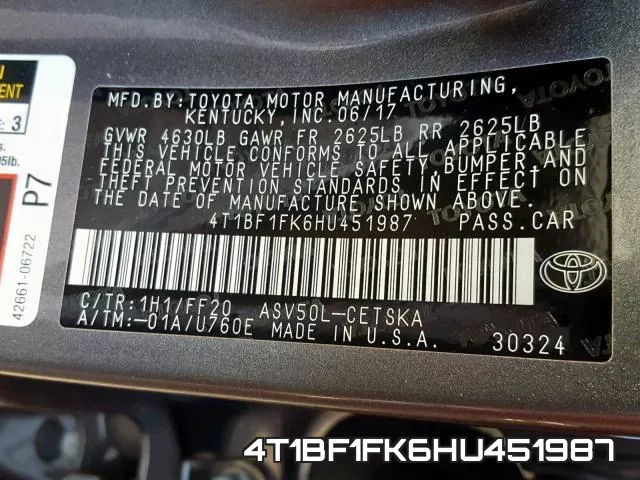 4T1BF1FK6HU451987 фото 2