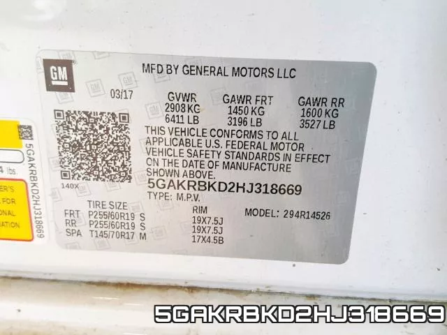 5GAKRBKD2HJ318669 фото 2