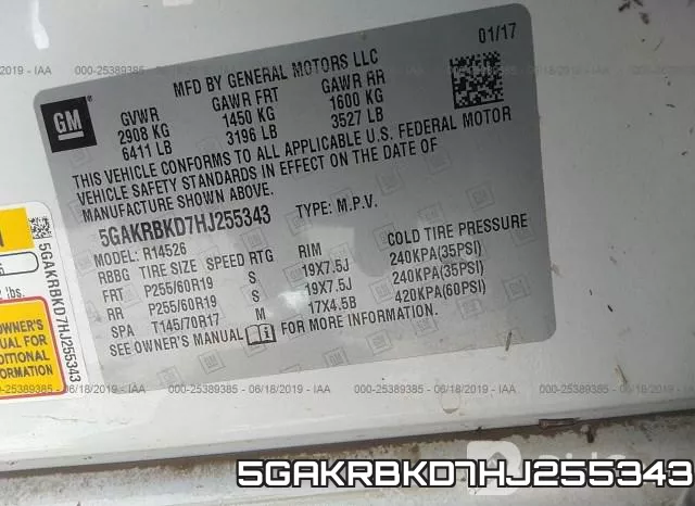 5GAKRBKD7HJ255343 фото 10