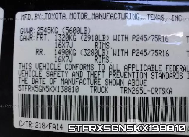 5TFRX5GN5KX138810 фото 10