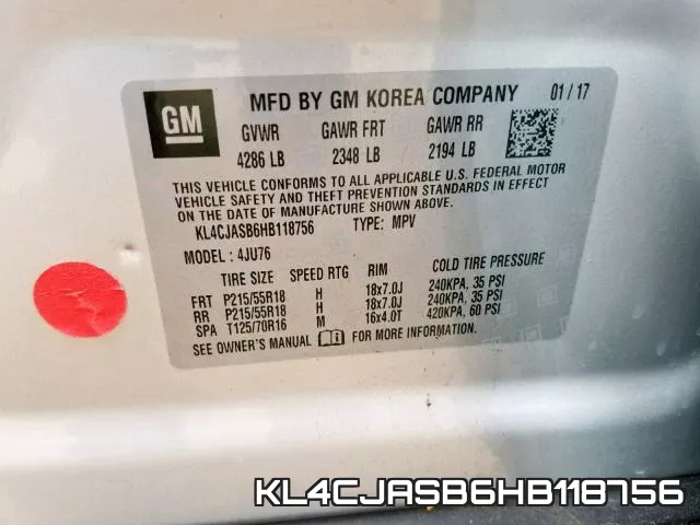 KL4CJASB6HB118756 фото 2