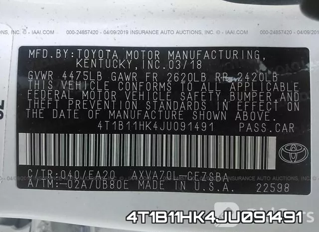 4T1B11HK4JU091491 фото 10