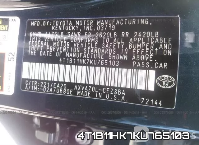 4T1B11HK7KU765103 фото 10