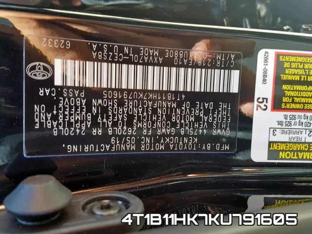 4T1B11HK7KU791605 фото 2