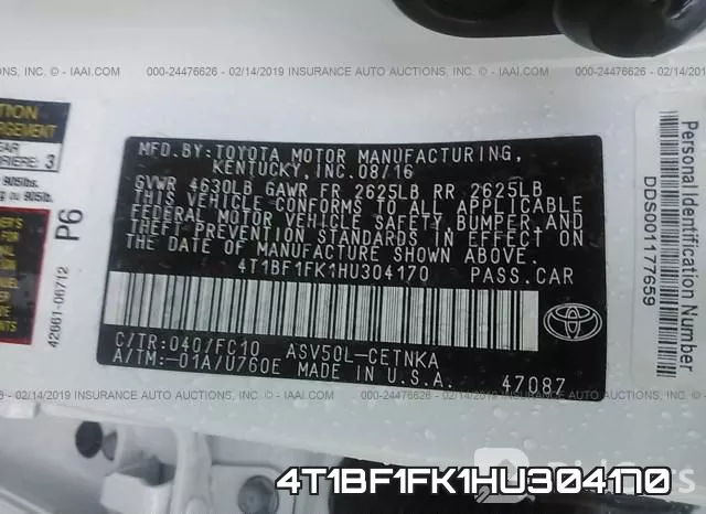 4T1BF1FK1HU304170 фото 10