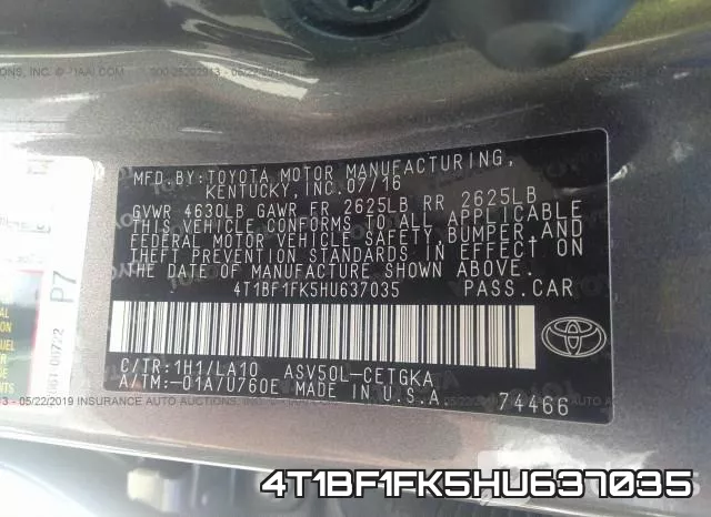 4T1BF1FK5HU637035 фото 10